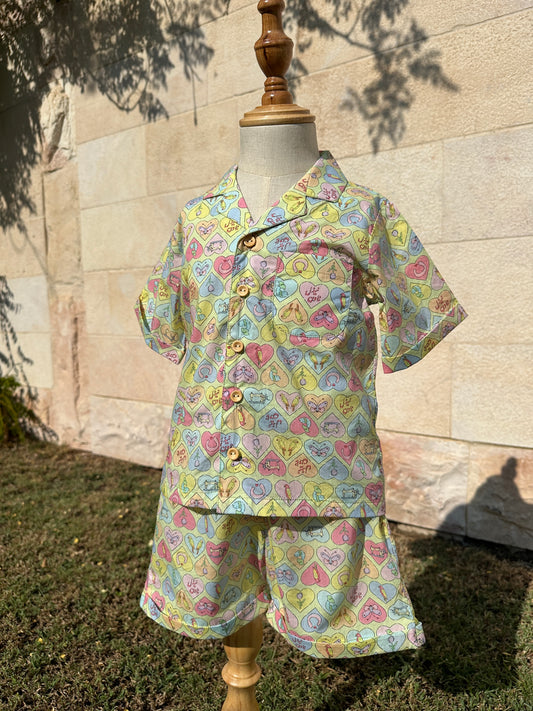 Green Needle Town Heart Print Unisex Co-Ord