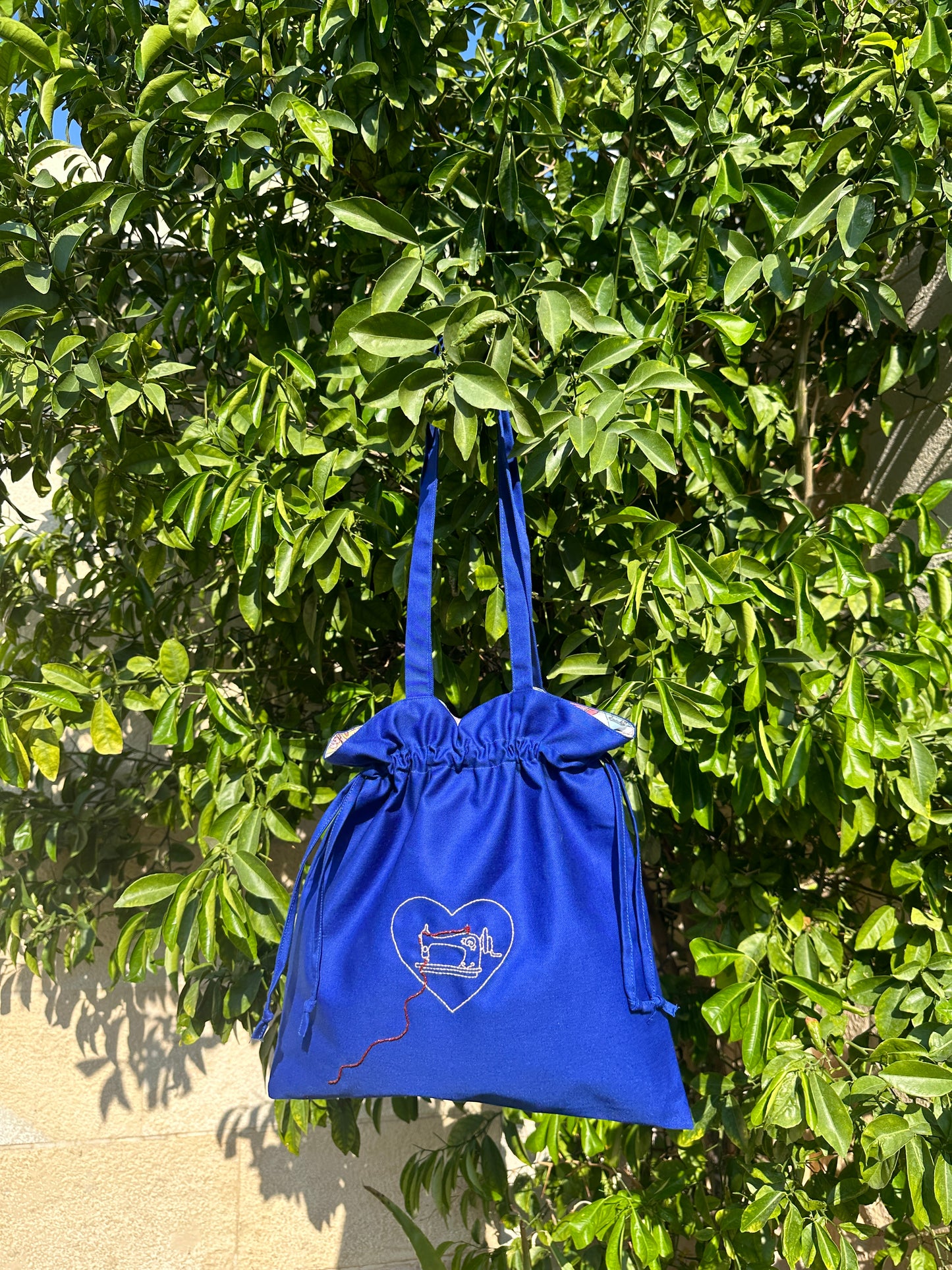 Blue Sewing Machine Tie Tote Bag