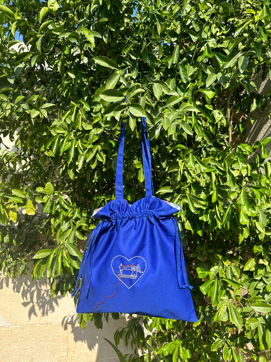 Blue Sewing Machine Tie Tote Bag