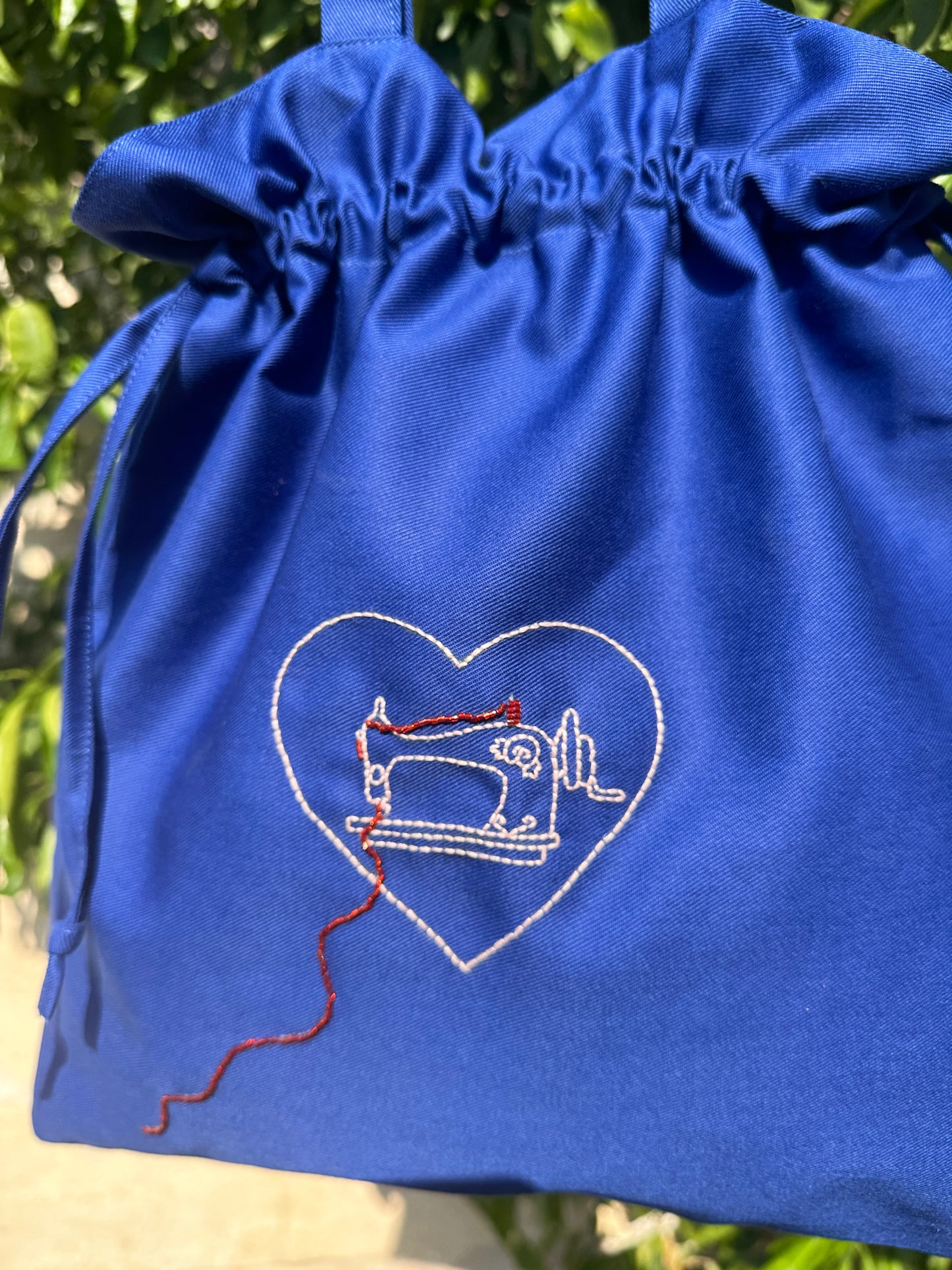 Blue Sewing Machine Tie Tote Bag