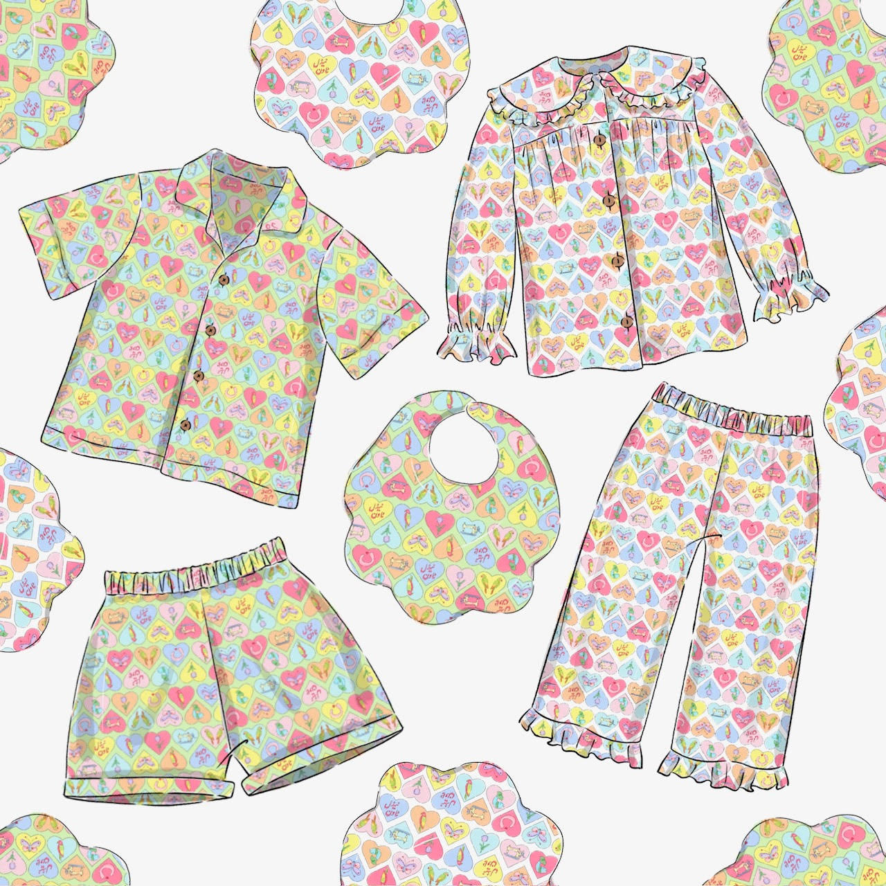 Green Needle Town Heart Print Unisex Co-Ord